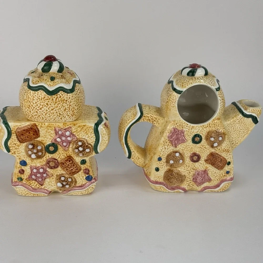 Gingerbread Man Set of 2 Tea Pot & Sugar Container 1996 Jay Import Co